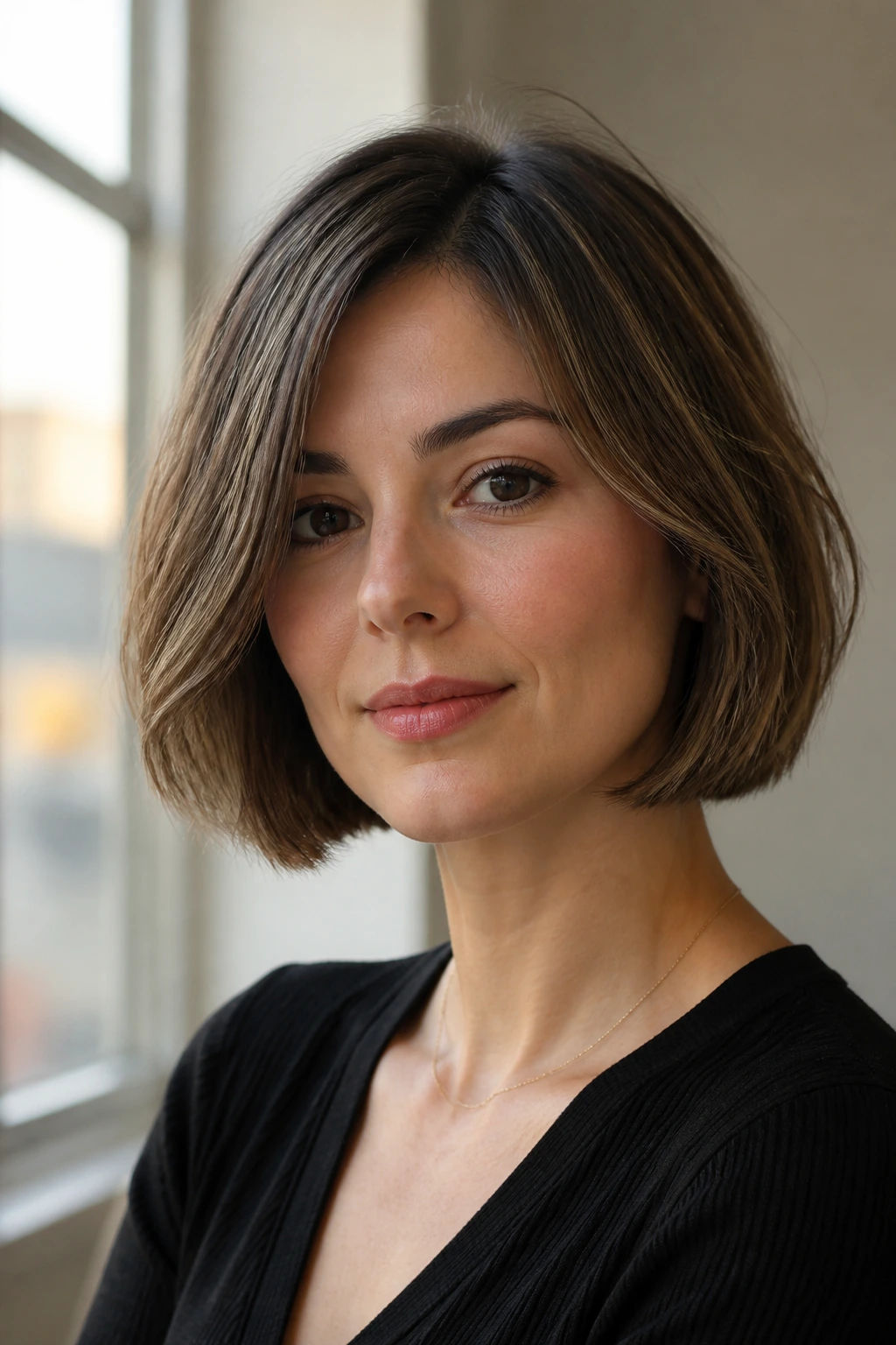 Head-and-shoulders portrait of a person with a balanced bob that flatters the jawline