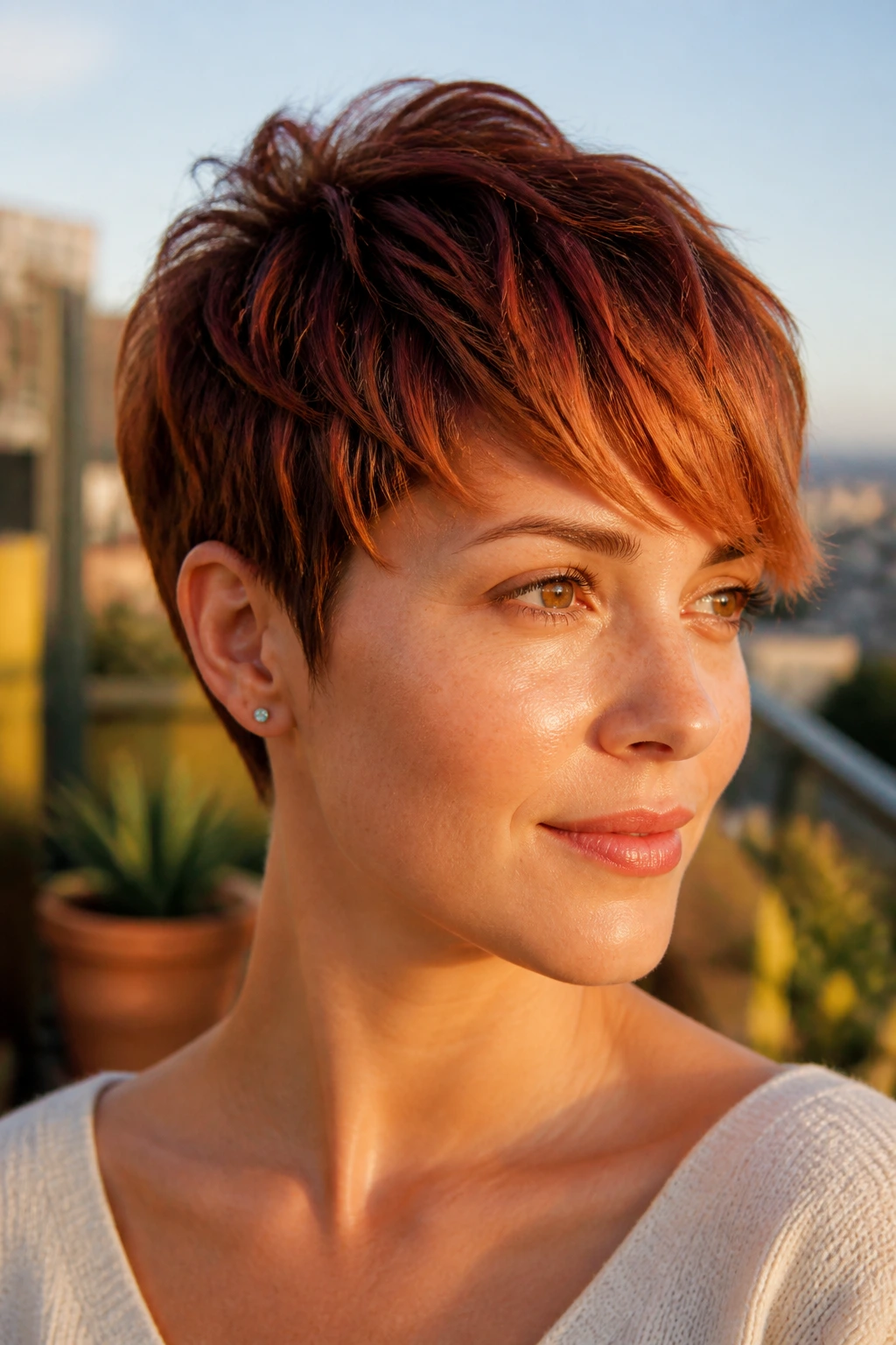 Copper melt balayage on a short crop on a real person