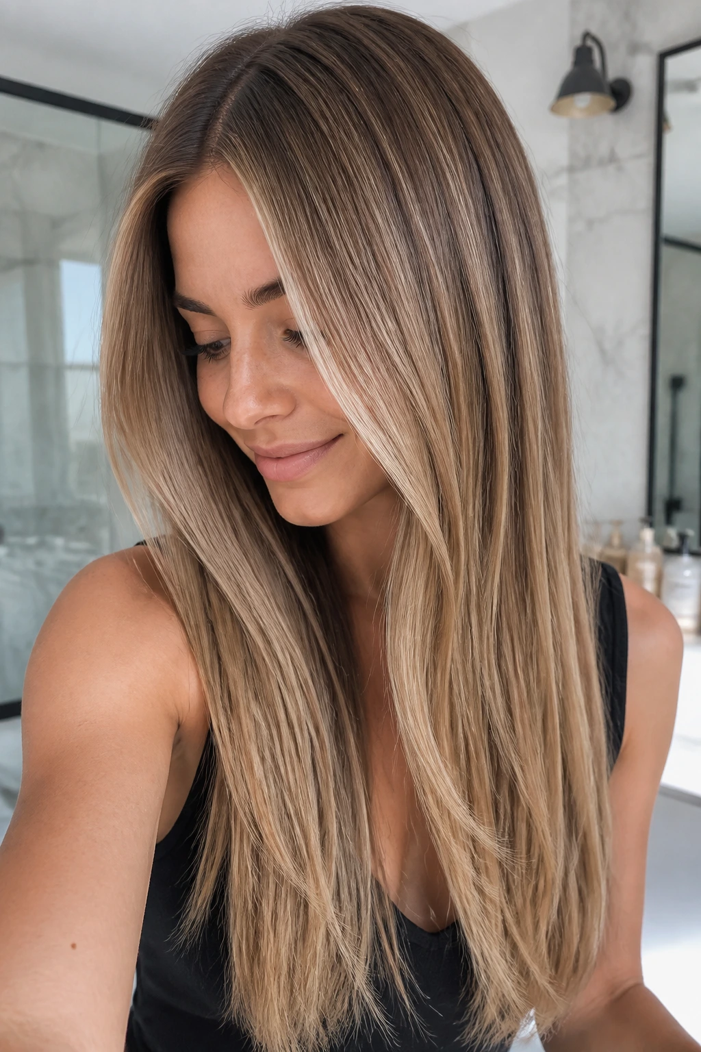 Close-up of balayage hair showing fresh tones
