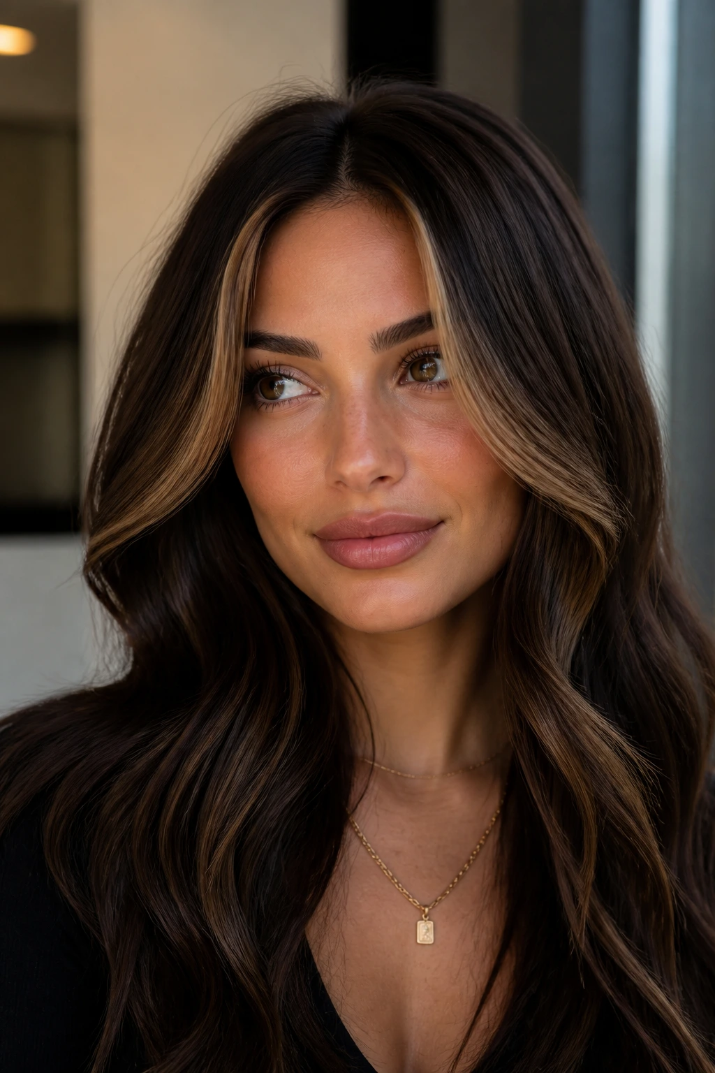 Portrait of a person with espresso base and mocha money pieces around the face