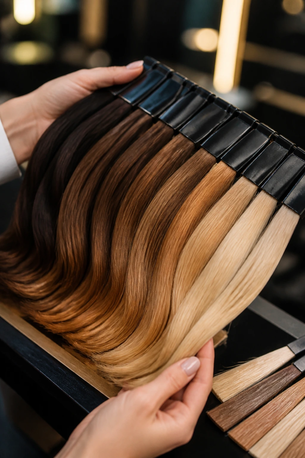Gradient color swatch palette showing base shades and tones for balayage.