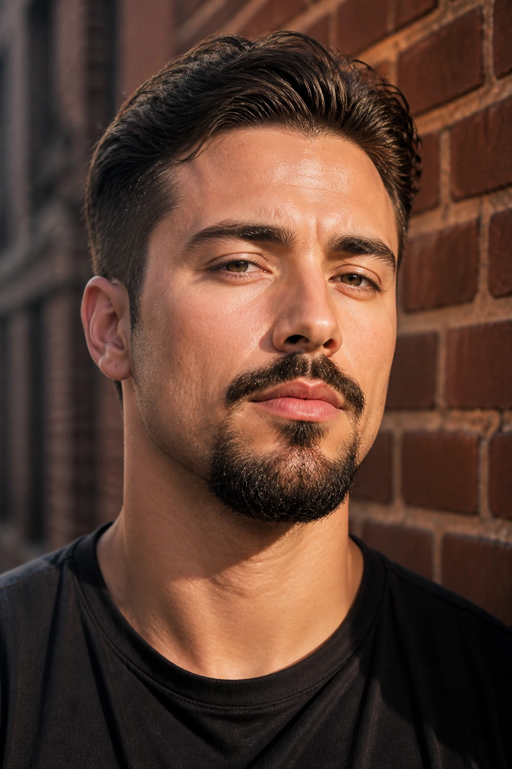Close-up portrait of a man with Balbo beard highlighting disconnected mustache and broad chin beard