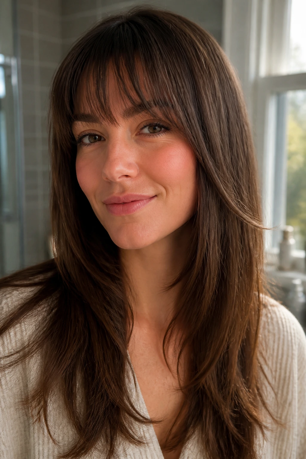 Portrait of a woman with fresh bangs in natural light