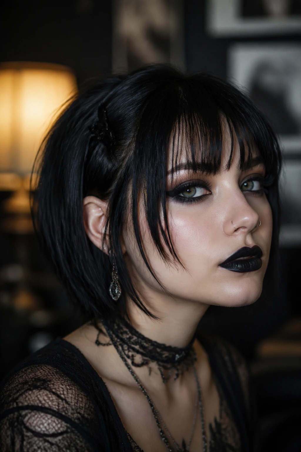 Portrait of a person with one-side pinned bangs with clip