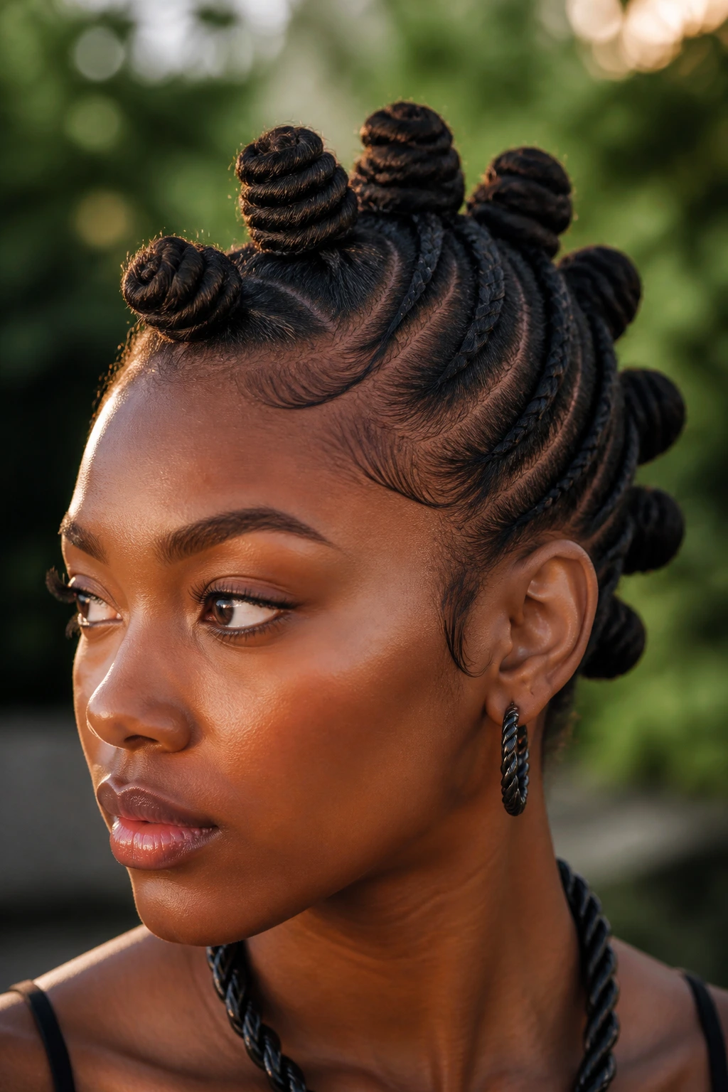 Portrait of Bantu knot mohawk on a real woman