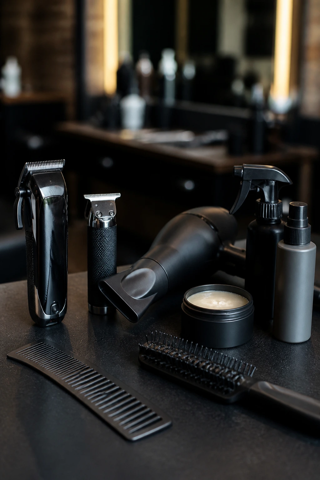 Close-up of barber tools essential for blonde fade maintenance
