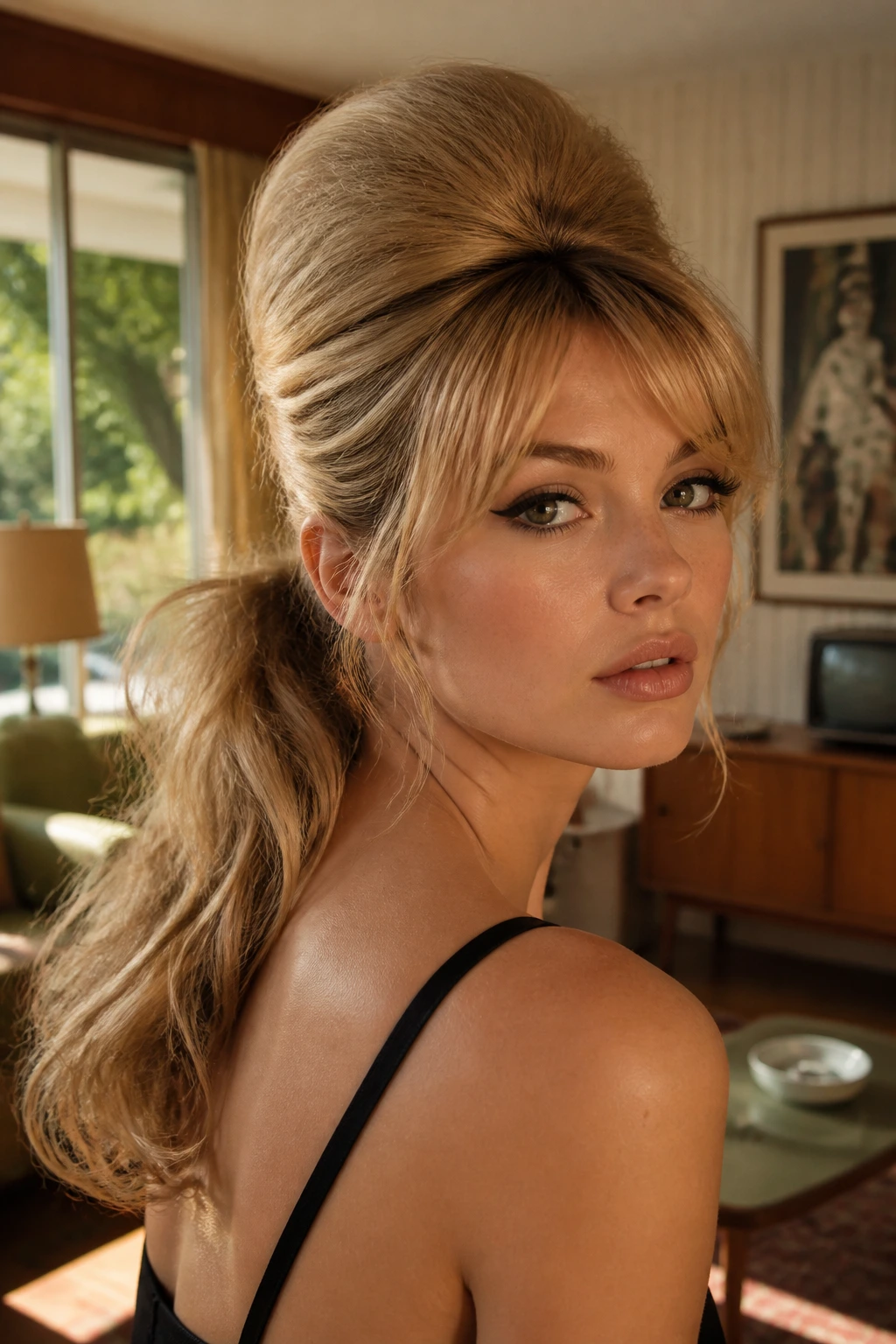 Bardot Bouffant Pony close-up with crown bouffant and undone tail