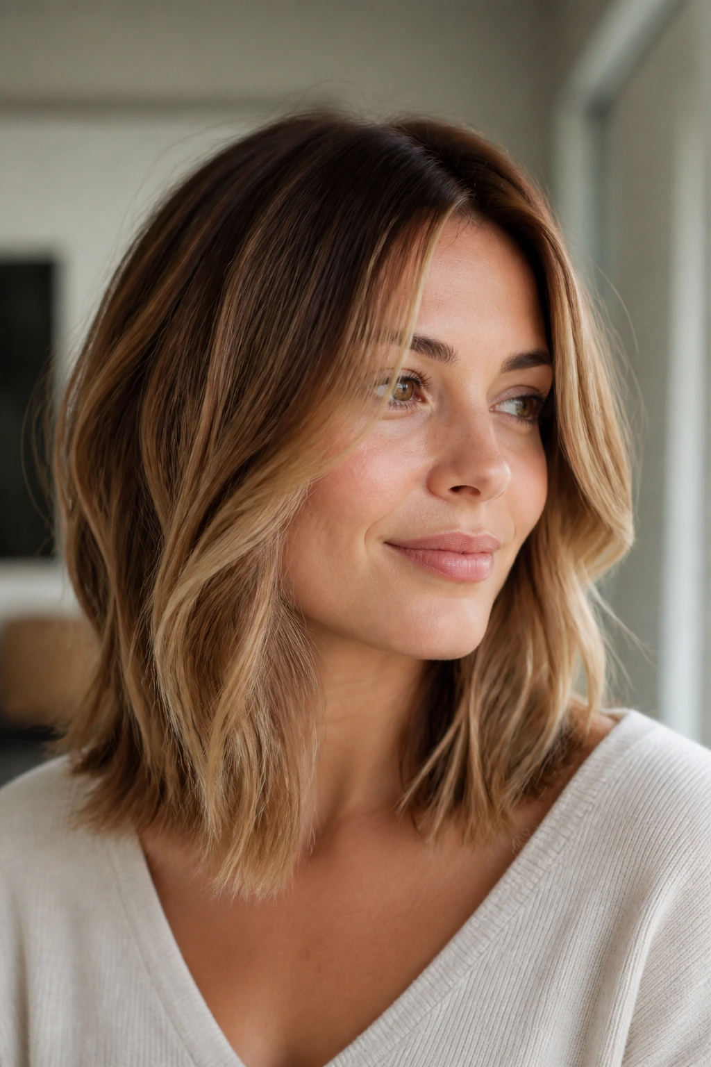 Portrait of woman with warm base color and balanced toner