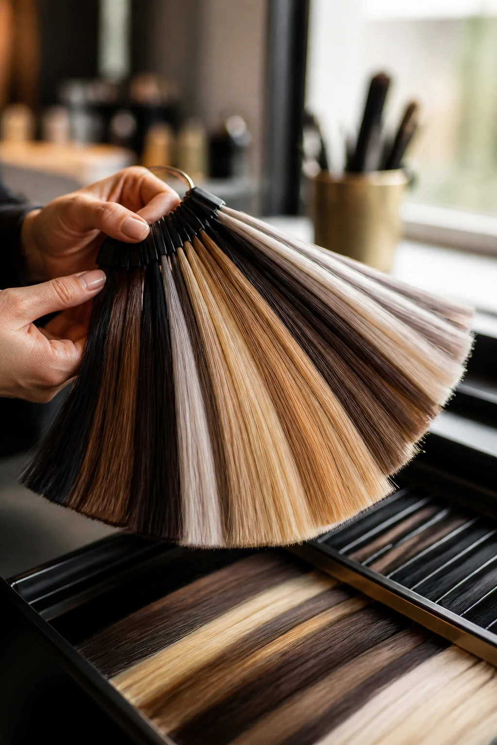 Hair color swatches in daylight showing base tone options