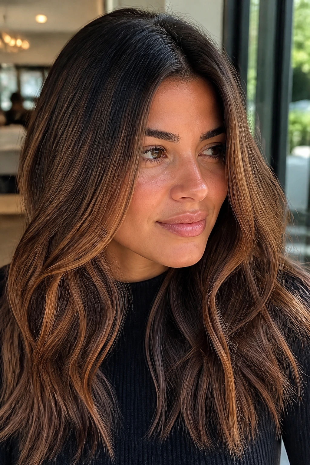 Real brunette with bronze ribbons showing base shade and bronze matching