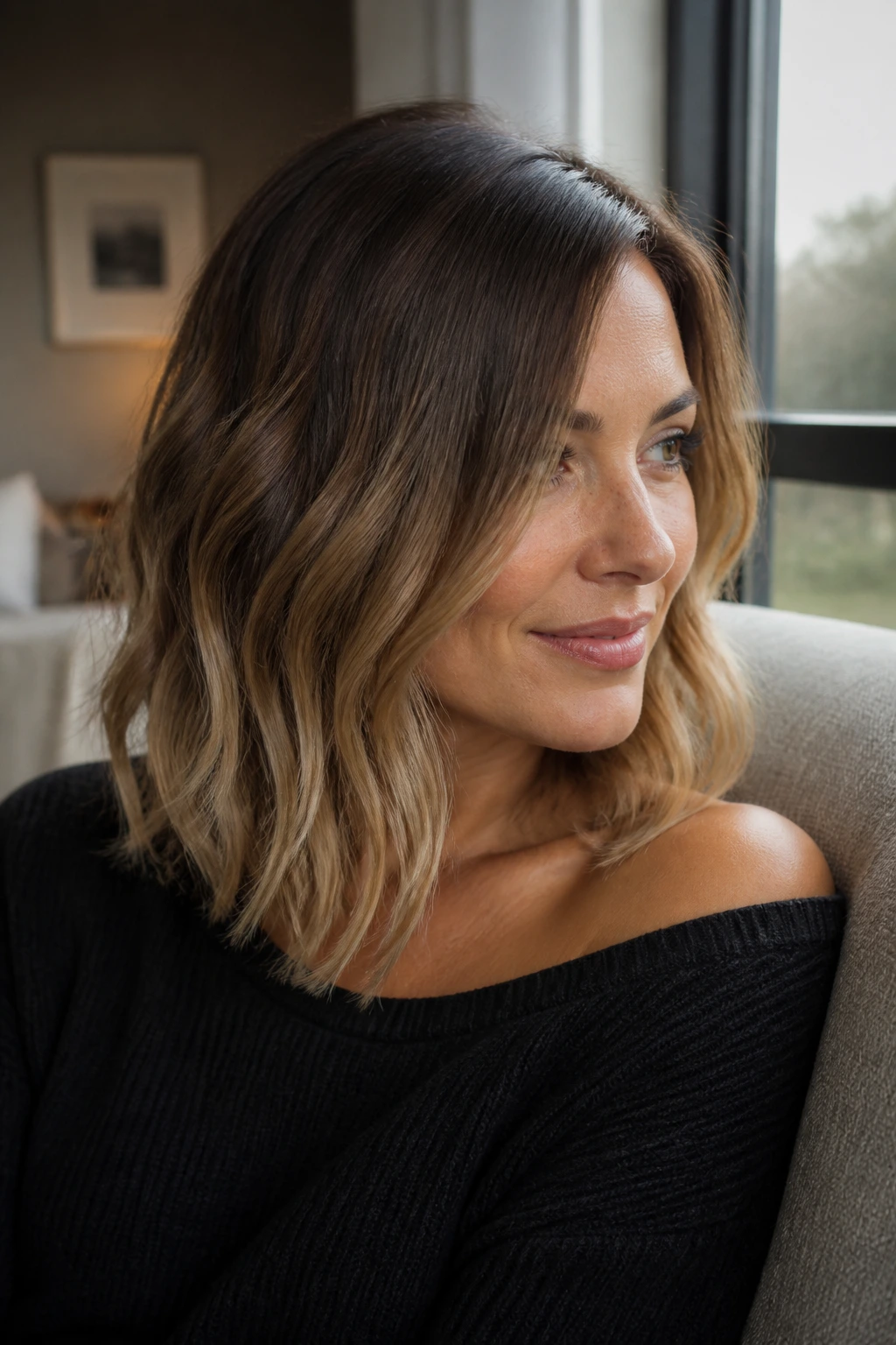 Woman with ombre hair showing base shade and lift level in gradient