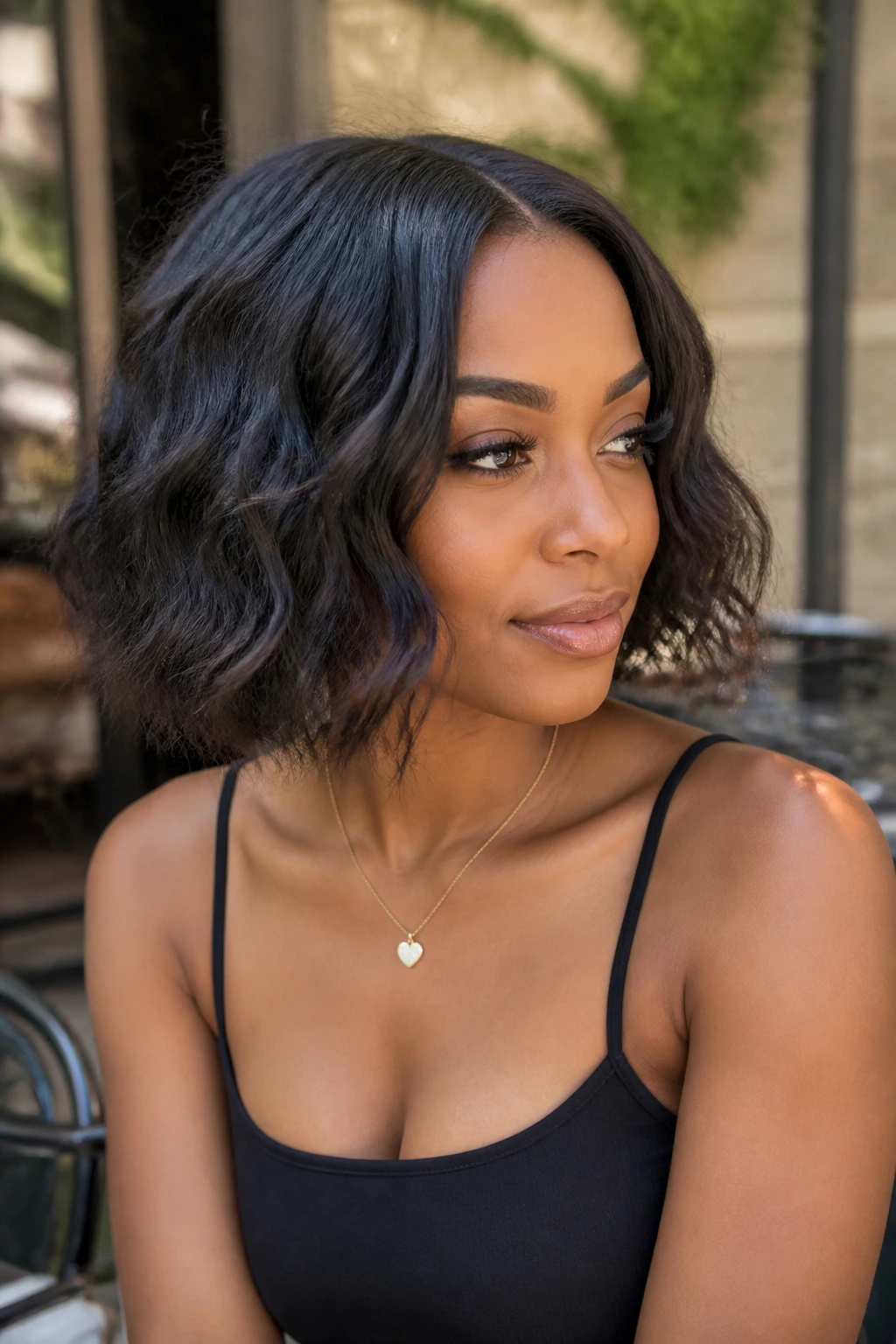 Portrait of a real woman with tousled beach-wave bob