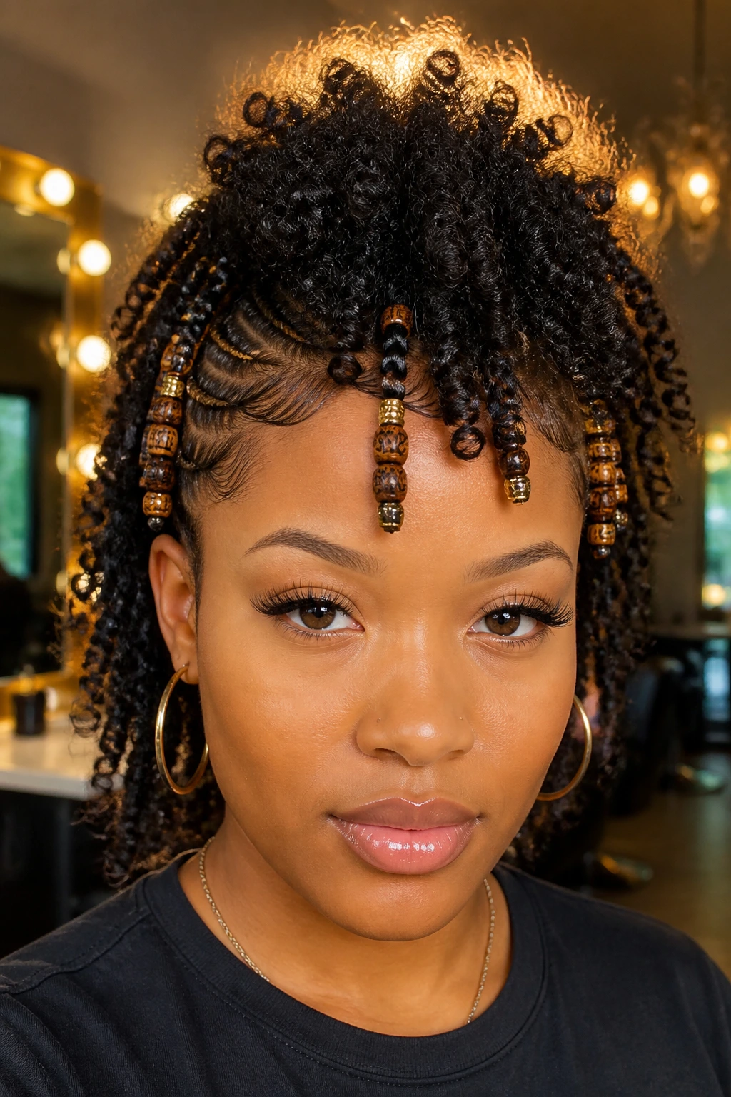 Beaded curly mohawk on a real woman with beads