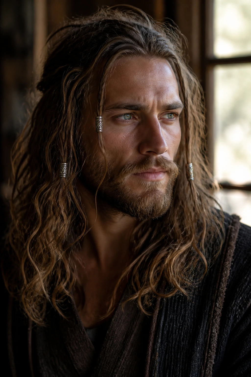 Man with loose waves and a few beads at the front