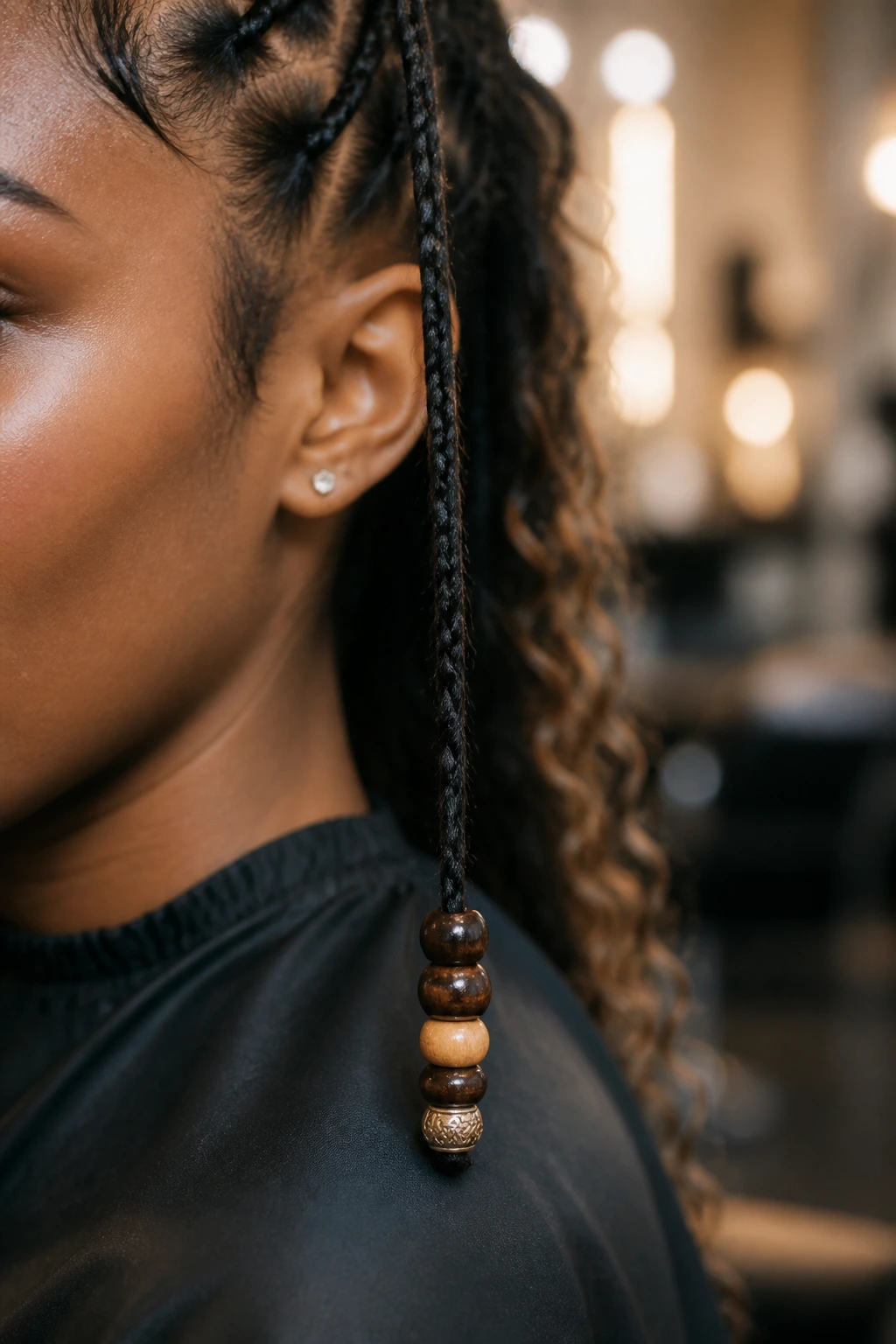 Macro beaded hair strand showing weight and shape change