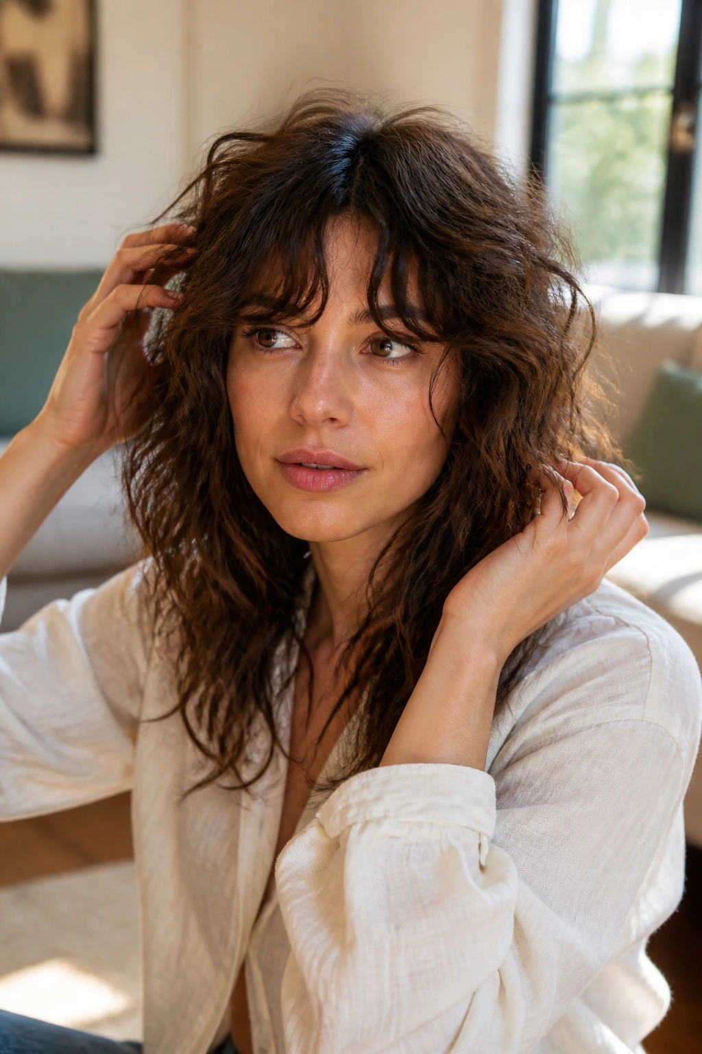 Portrait of a person styling Italian shag between washes