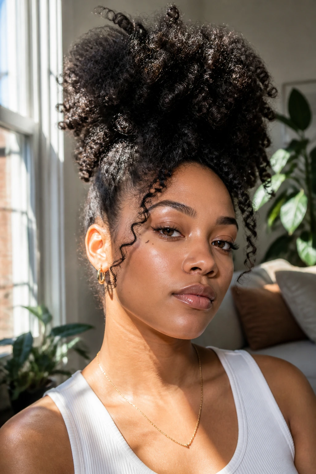 Close-up of big puff hairstyle on a real person
