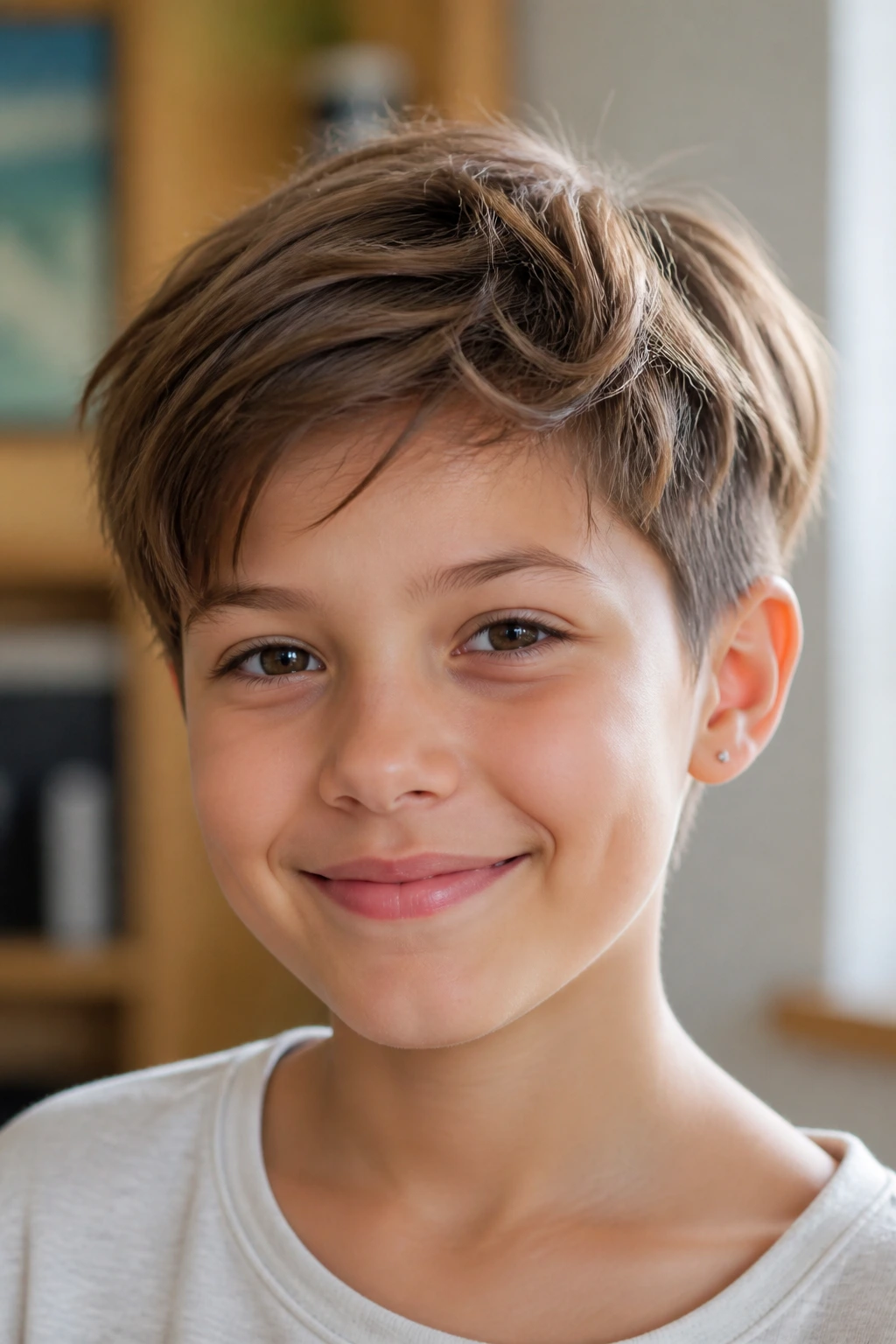 Close-up of a real child with a bixie cut