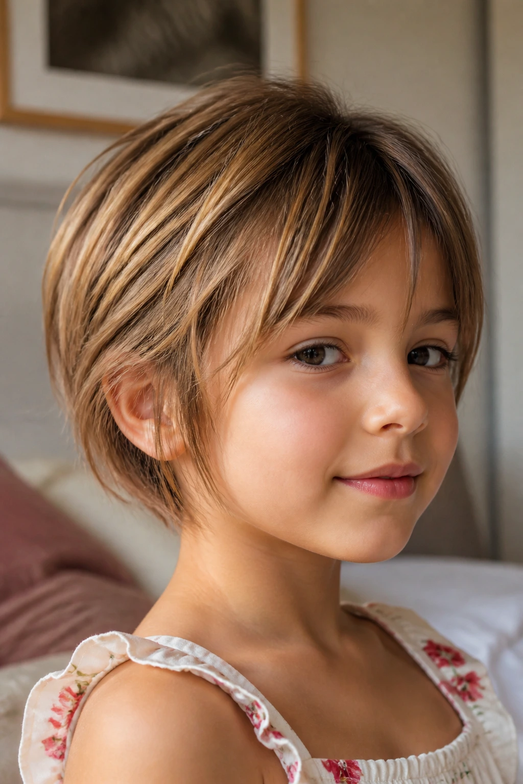 Little girl with bixie haircut portrait