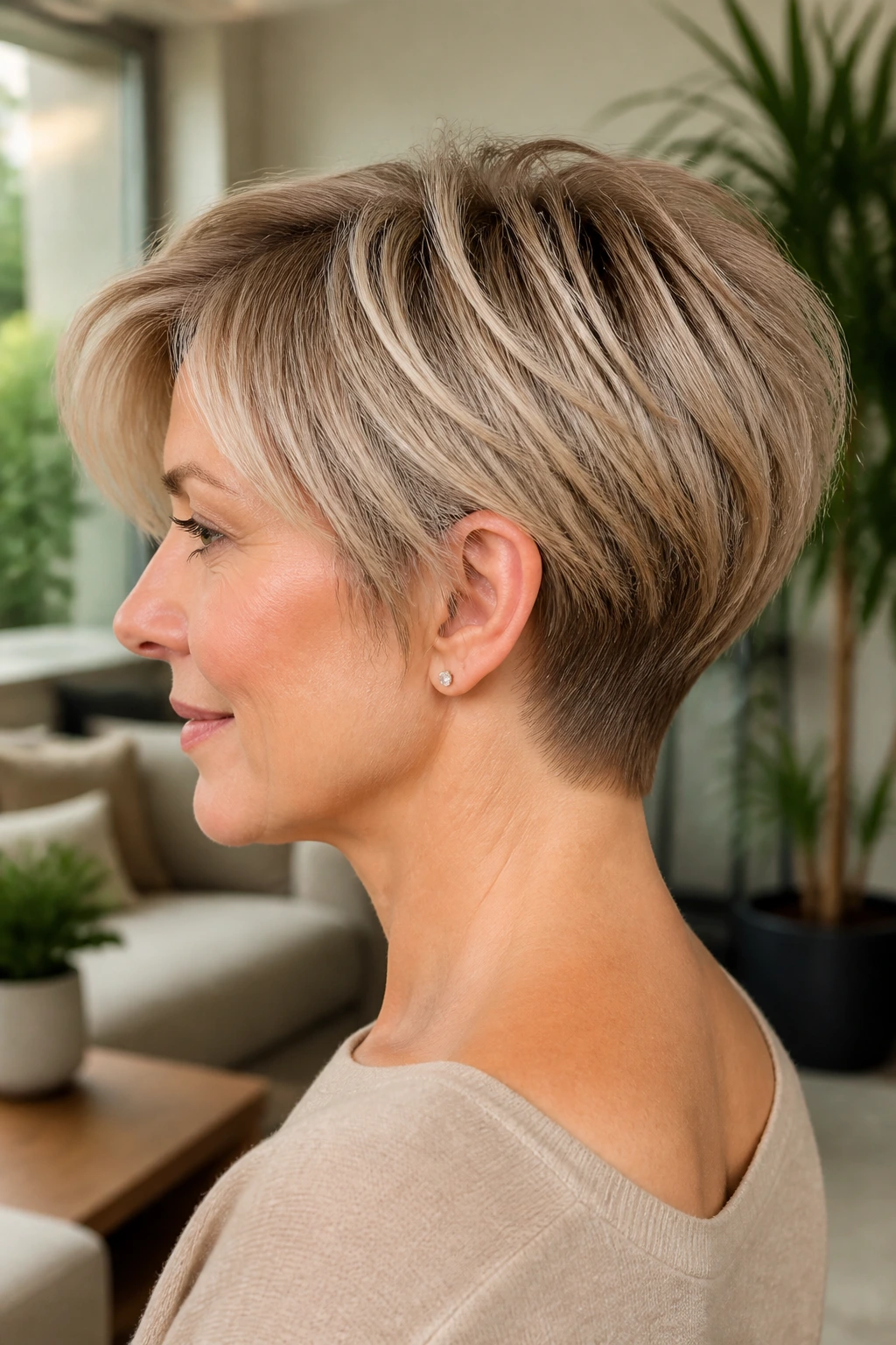 Bixie with tapered nape on real person