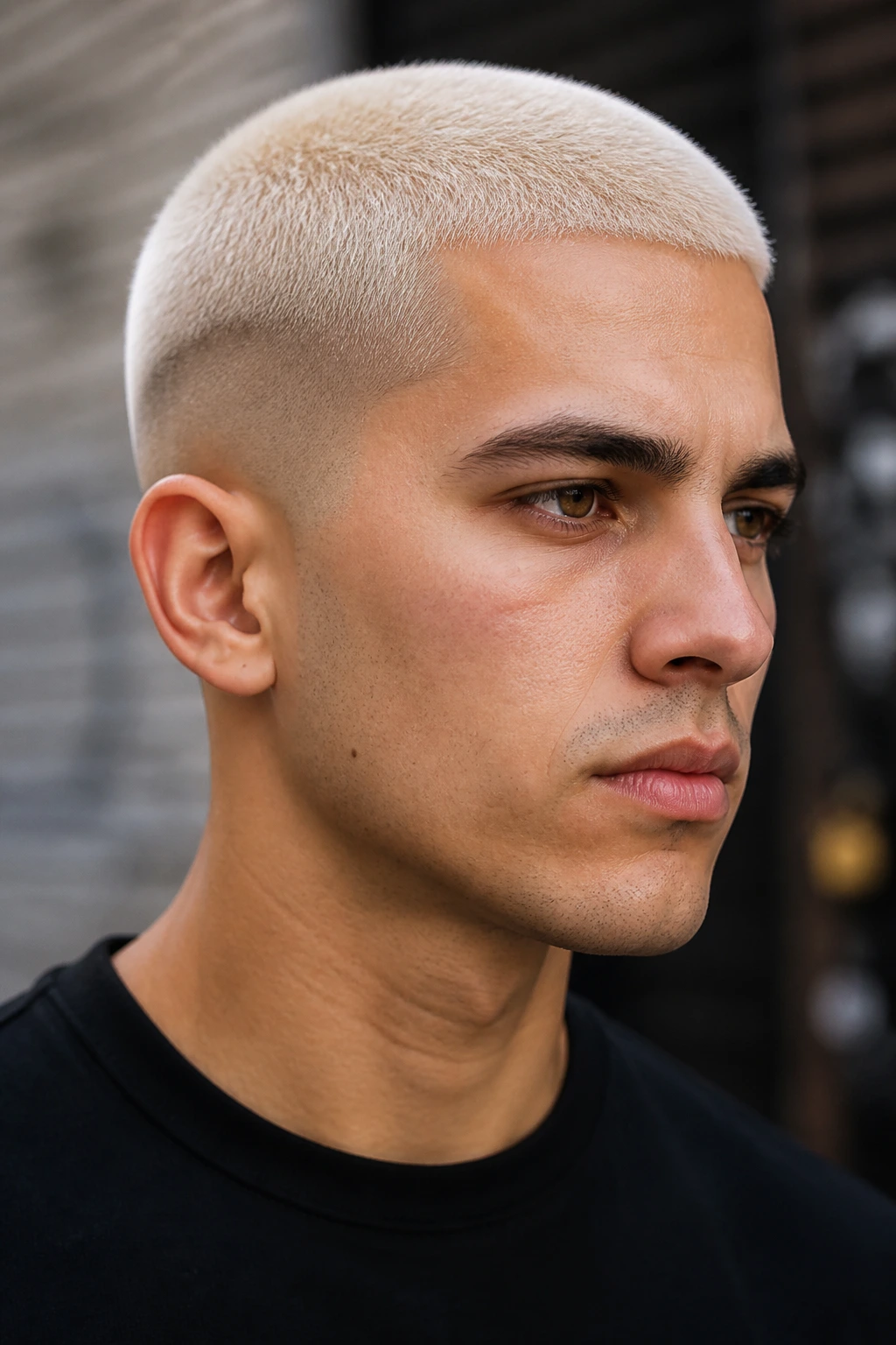 Man with bleached buzz cut fade.