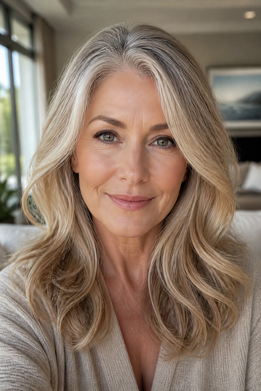 Portrait of a mature woman with multi-tone blonde variation