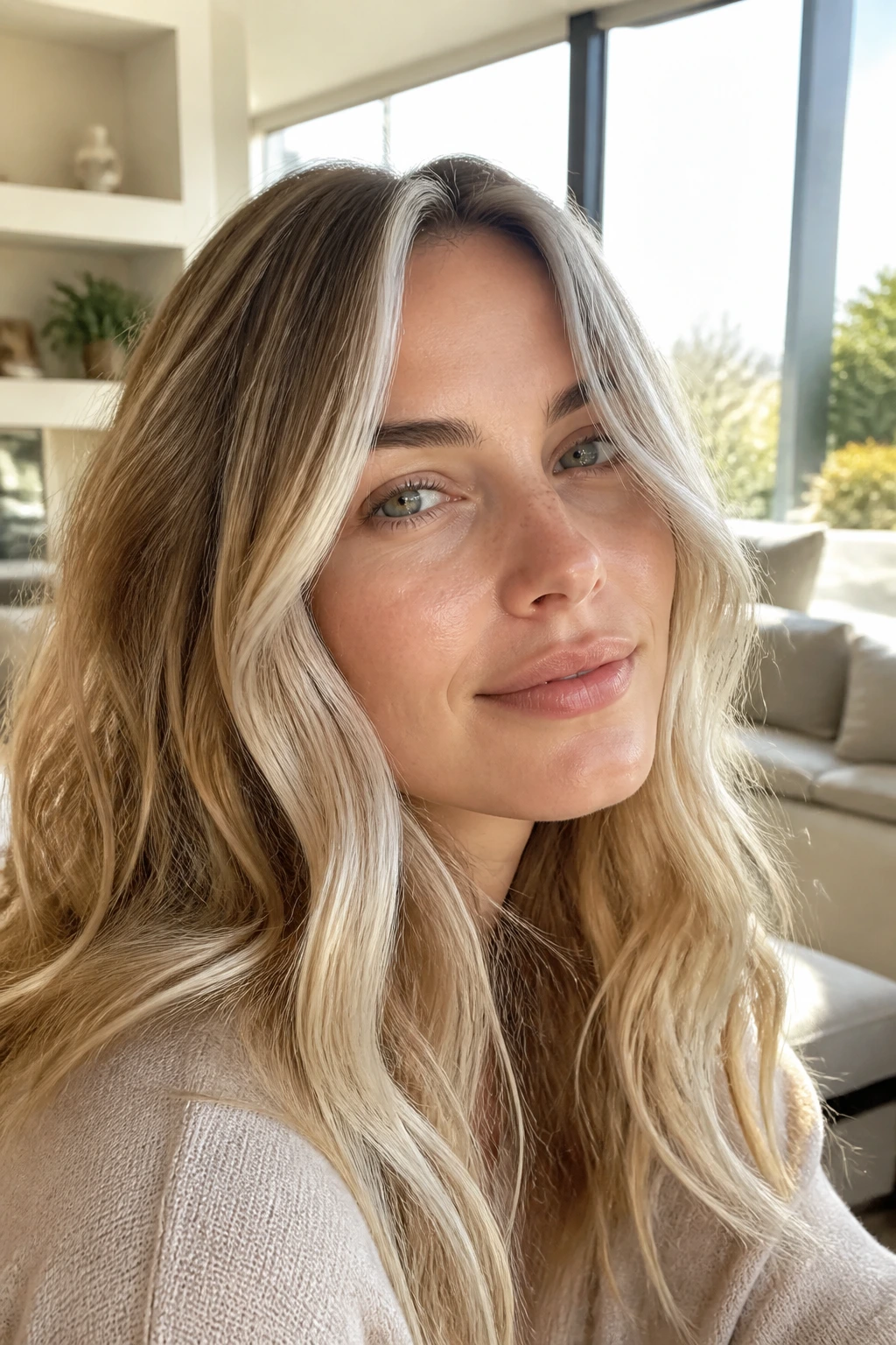 Close-up of multi-toned blonde variations on a real woman