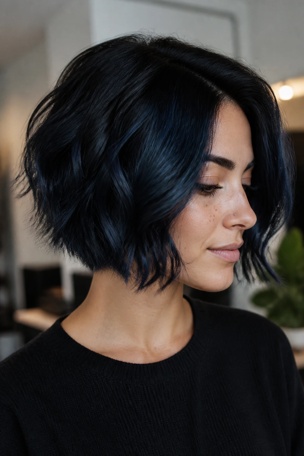 Short hair with black to blue-black fade on a real person