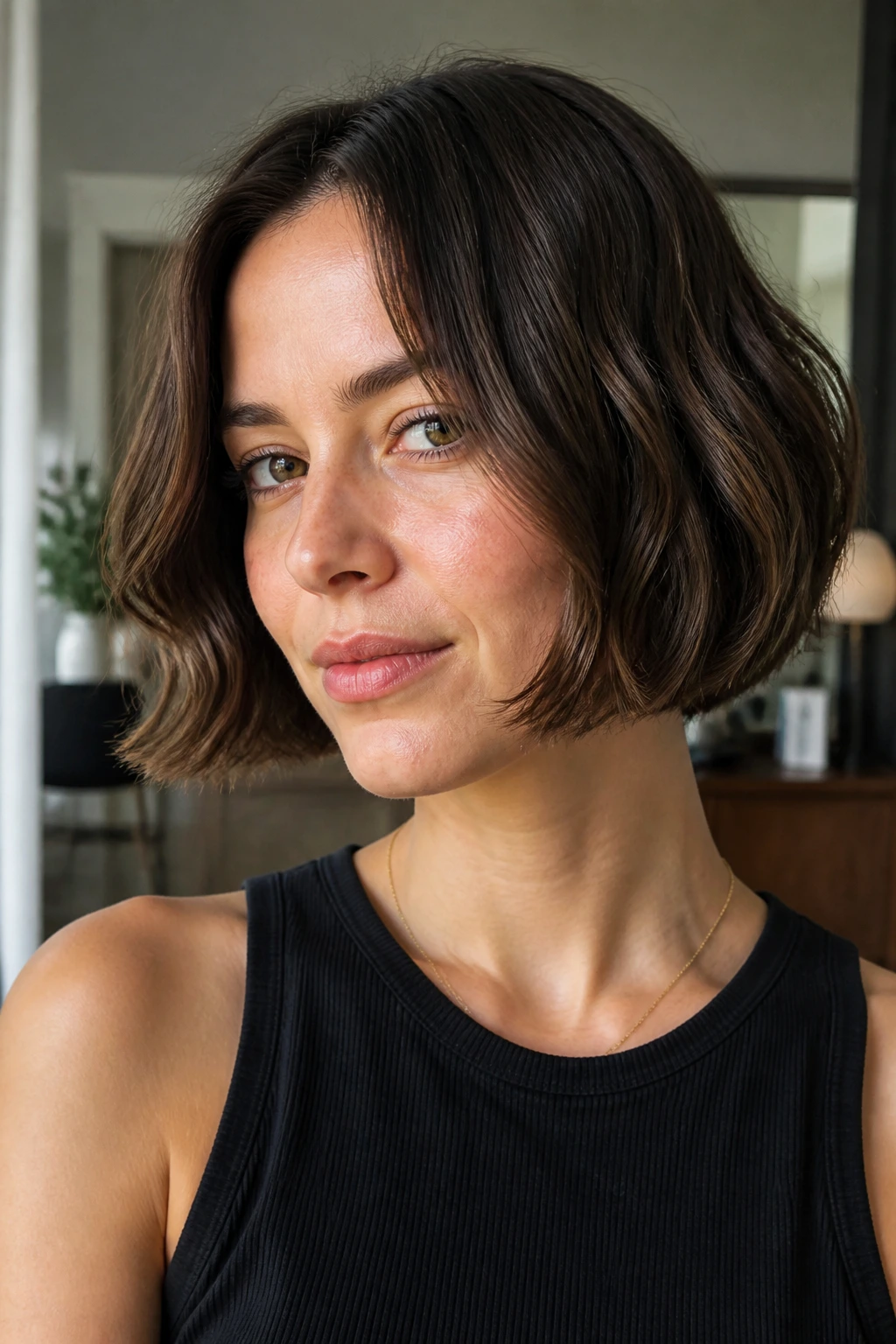 Portrait of a woman with a blunt bob and soft bends at the ends