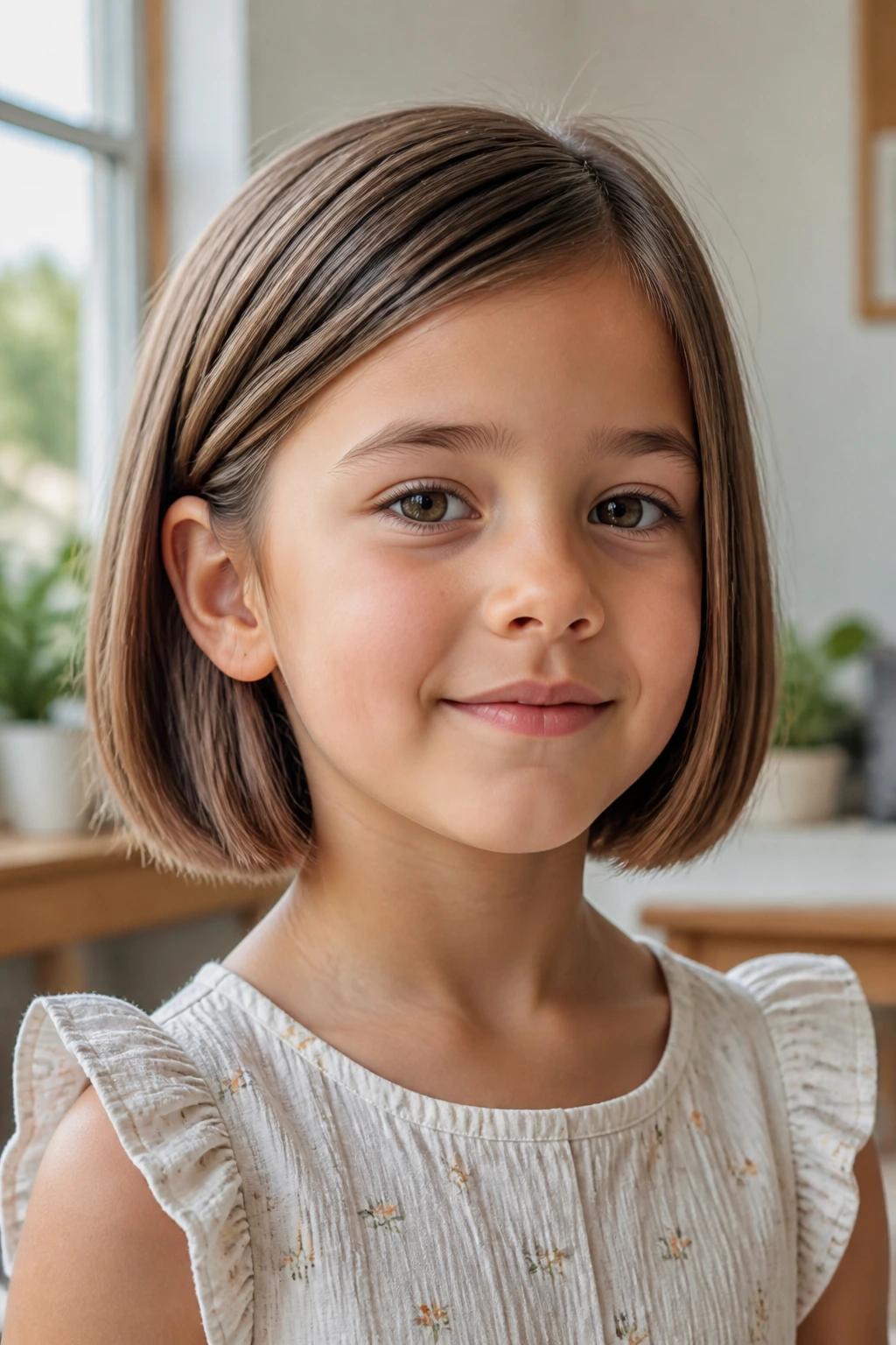 Young girl with a blunt chin-length bob
