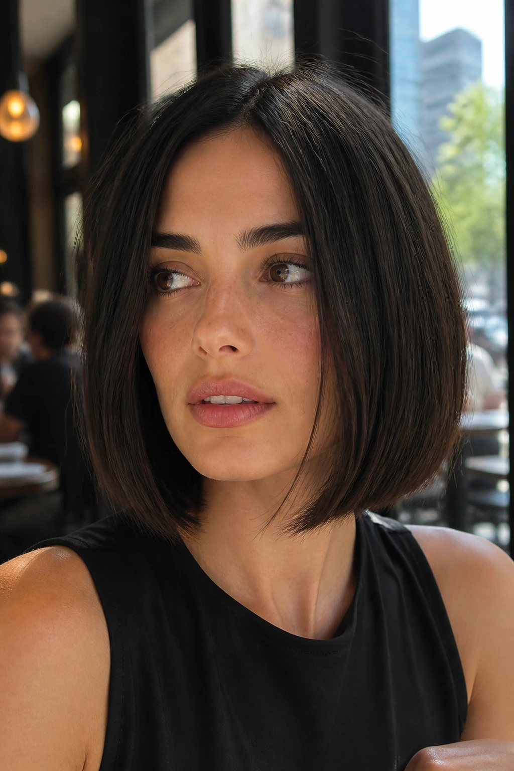 Blunt bob with internal layers on a real person