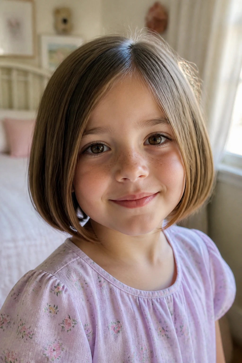 Little girl with chin-length blunt bob portrait
