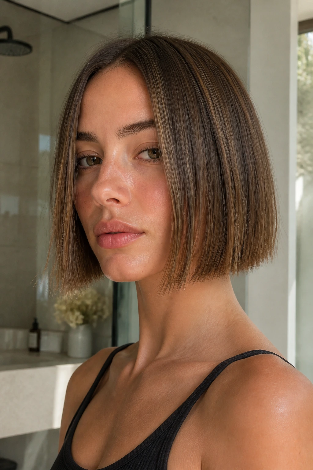 Close-up of a blunt bob with point-cut ends on a real person.