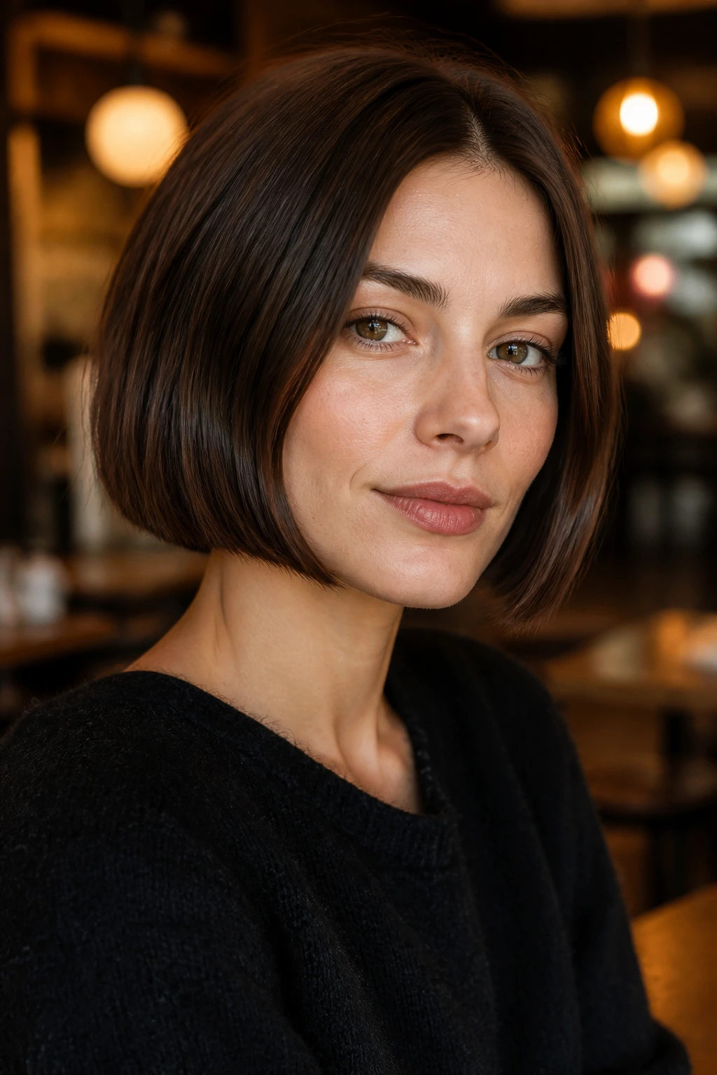 Portrait of woman with blunt chin-length bob