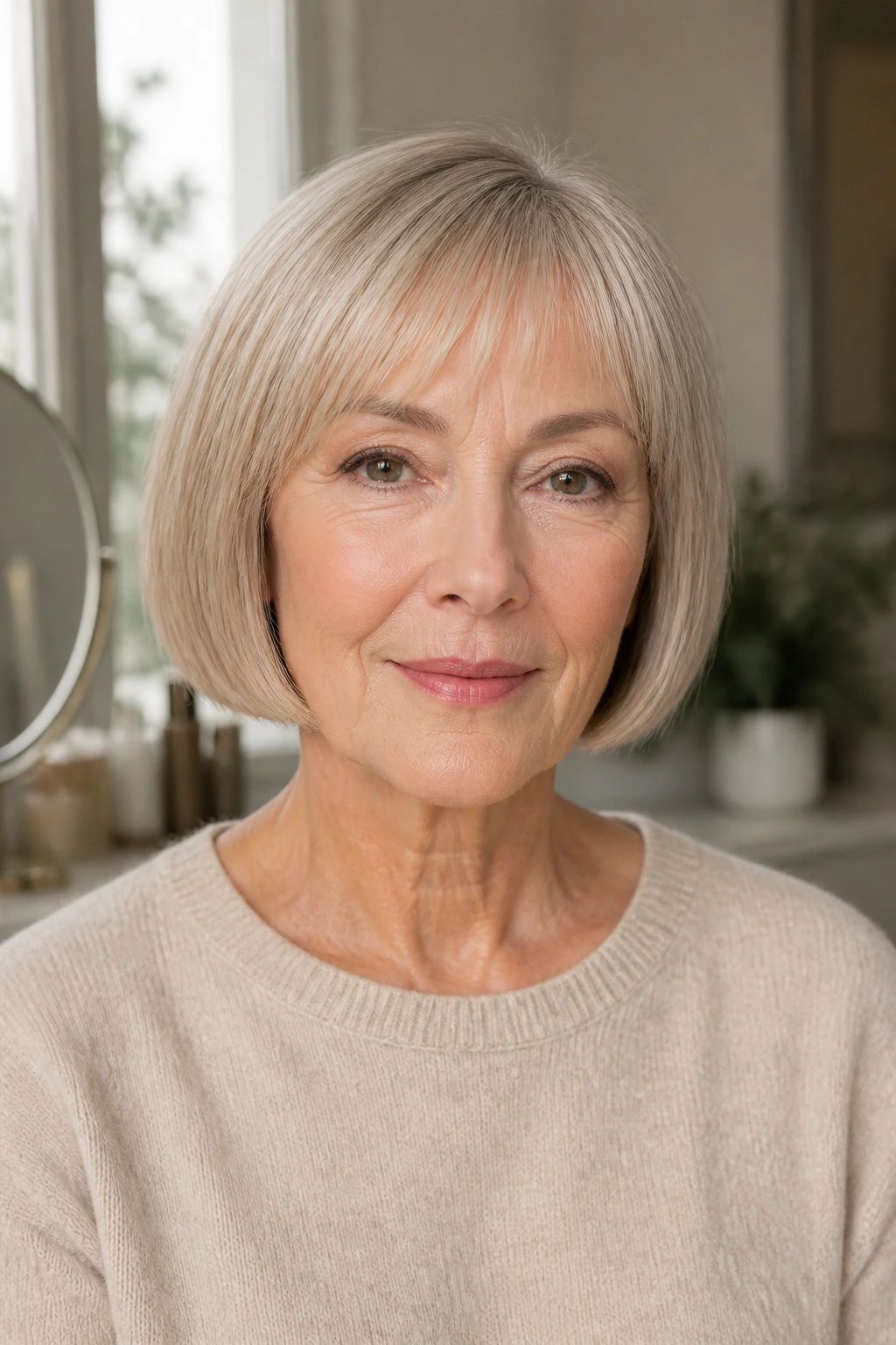 Close-up of a woman with a blunt bob maintaining shape between visits