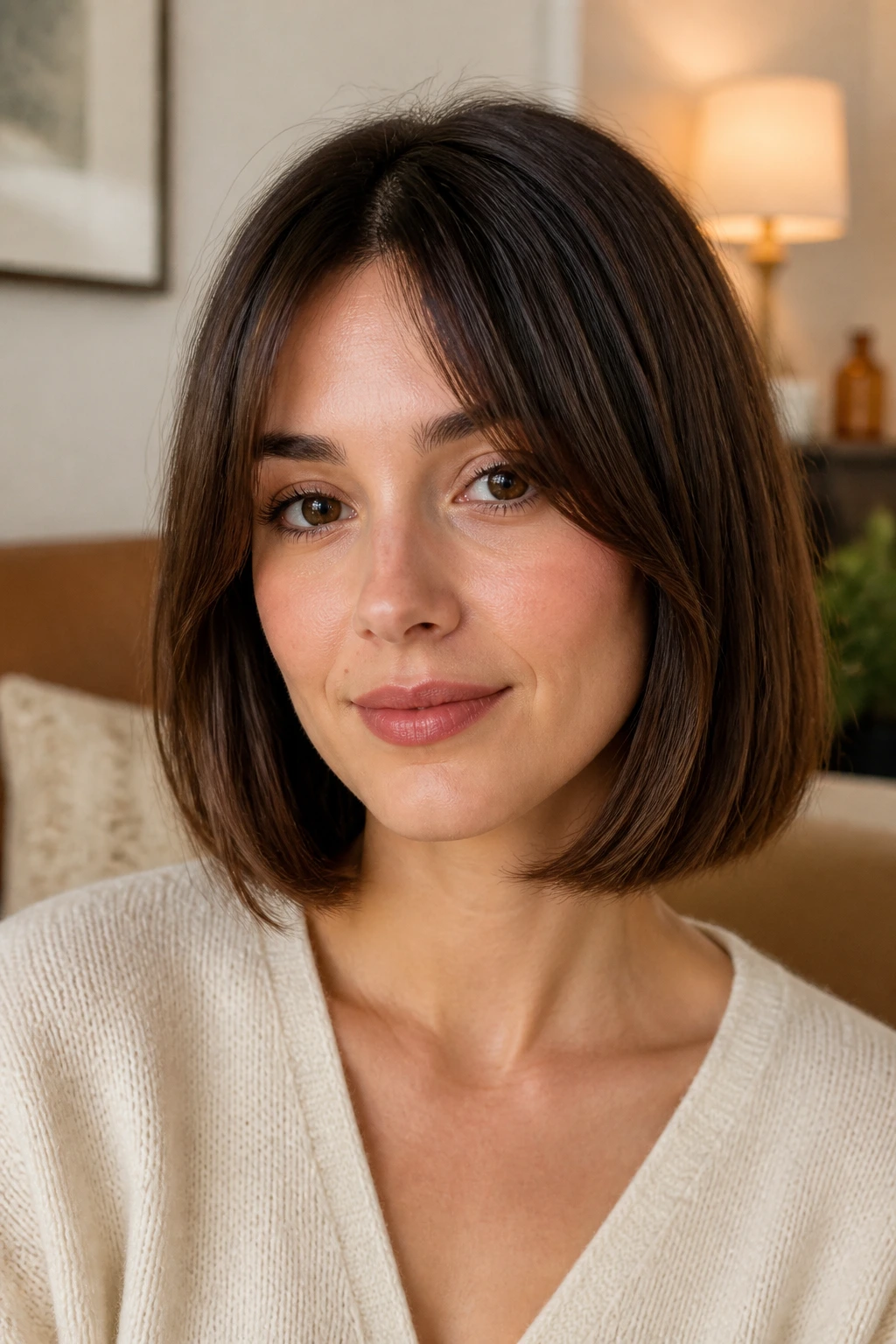 Close-up of real woman with blunt bob and soft ends