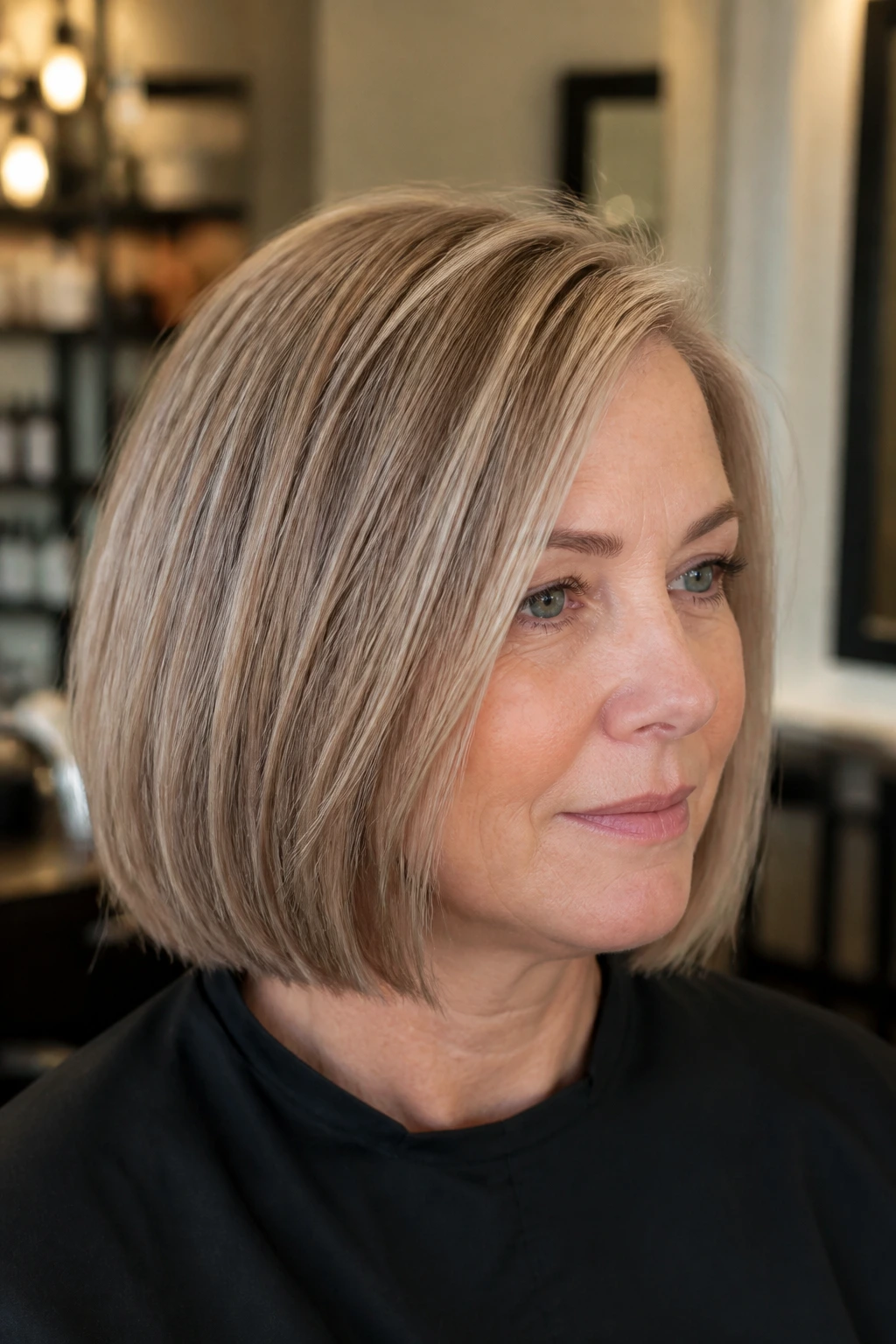 Blunt-end bob with internal texture close-up on real woman