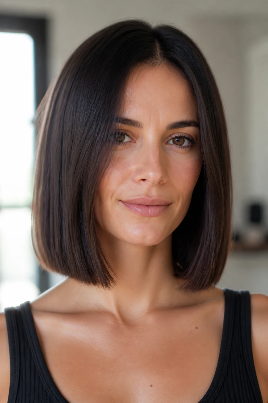 Real woman with a blunt lob showing no-drama variation