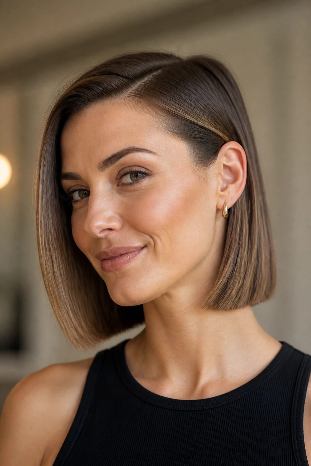 Blunt lob with tucked-in ends on a real person