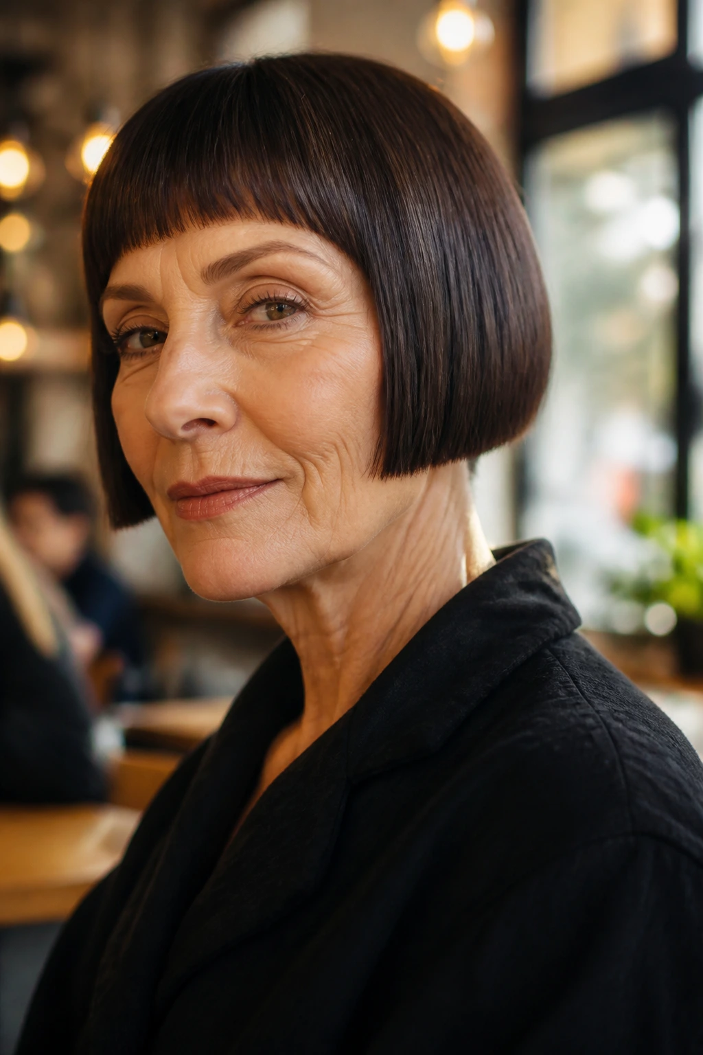 Real woman with blunt micro bob and crisp edge