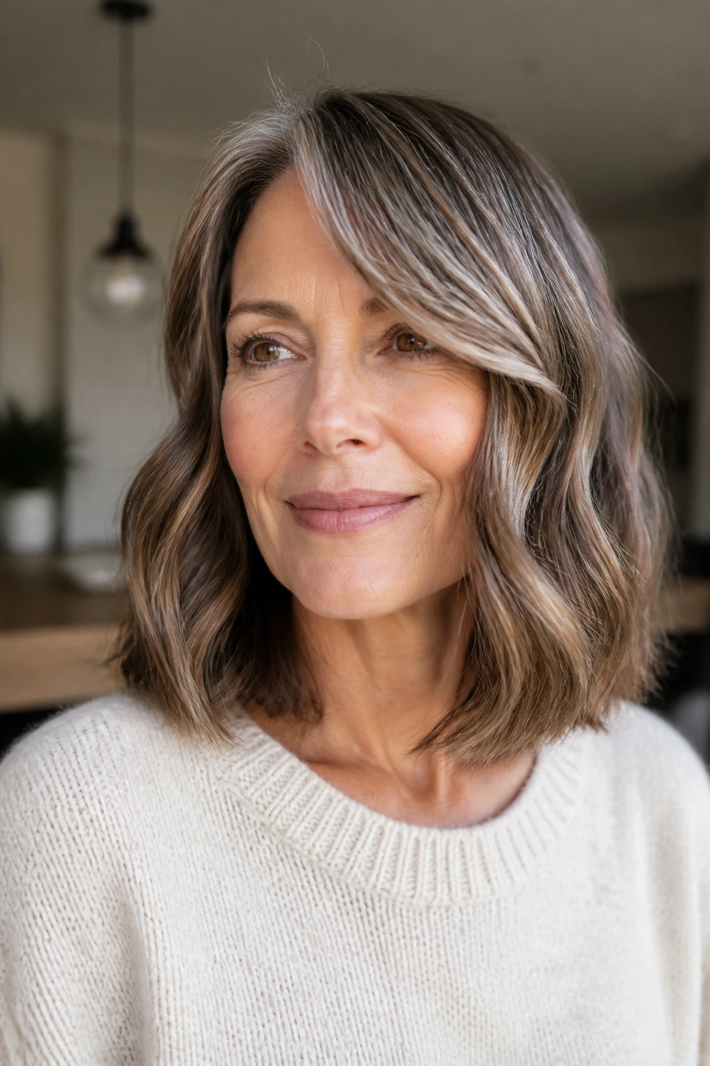 Real woman with blunt mid-length cut and beveled ends
