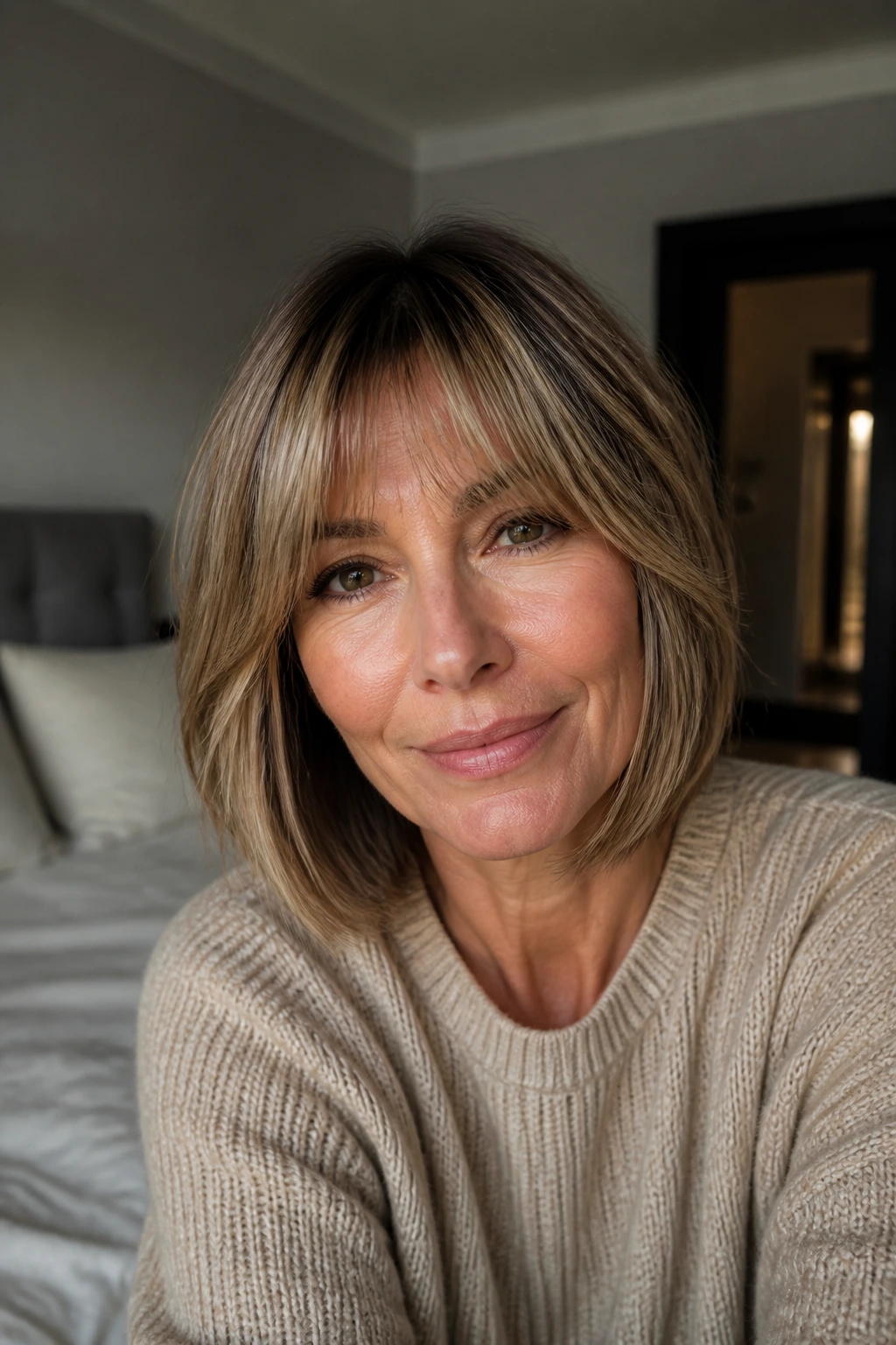 Woman with a well-kept medium bob between salon visits