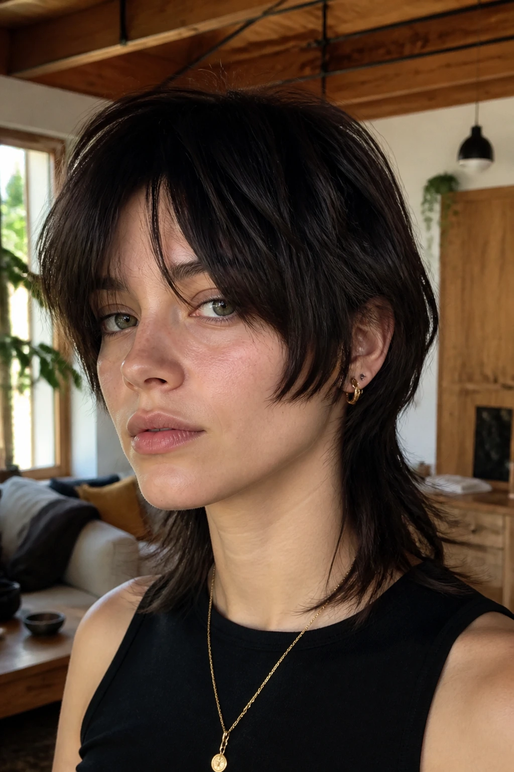 Close-up portrait of a real person with Bob-to-Mullet showing front bob to back mullet transition