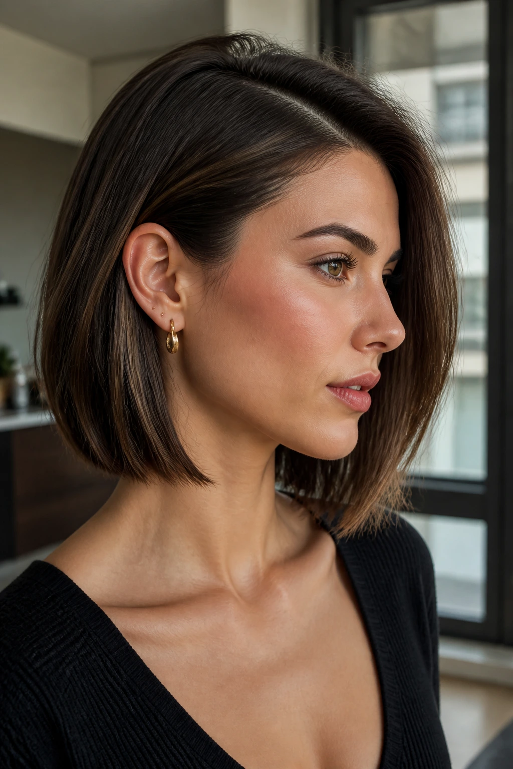 A-line bob tucked behind one ear on real person