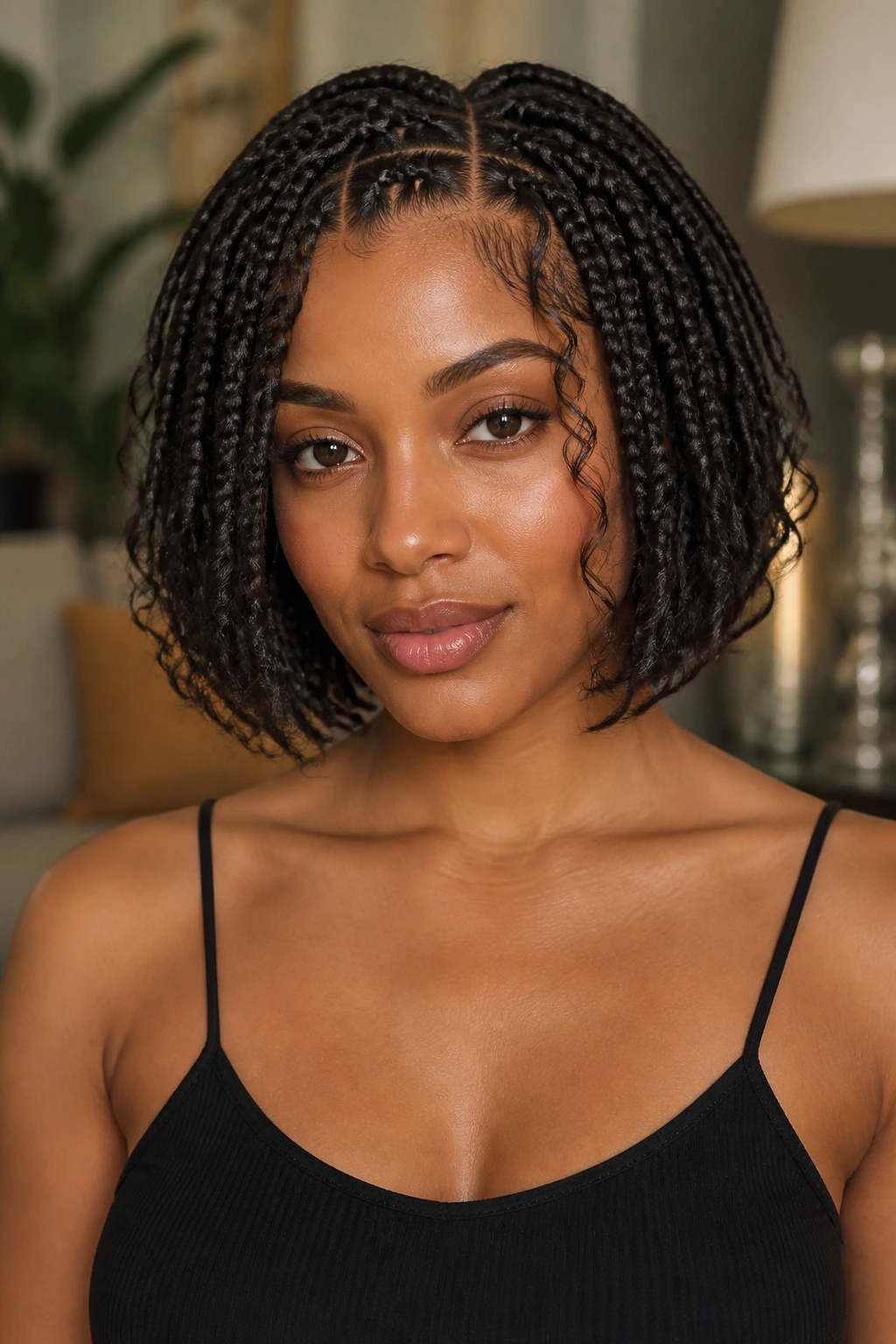 Real person with chin-grazing boho bob and soft curls