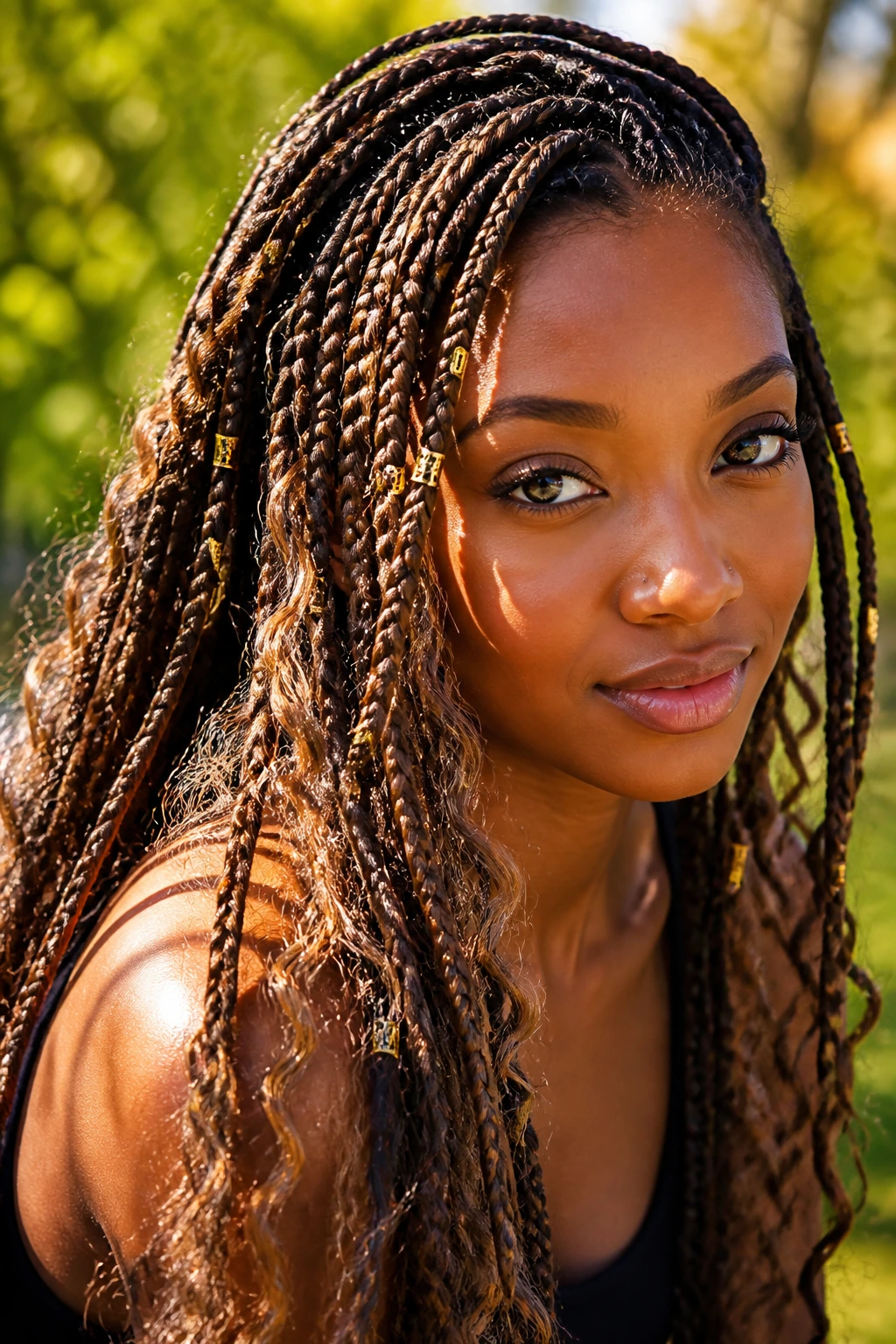 Portrait of a woman with boho box braids and loose curls