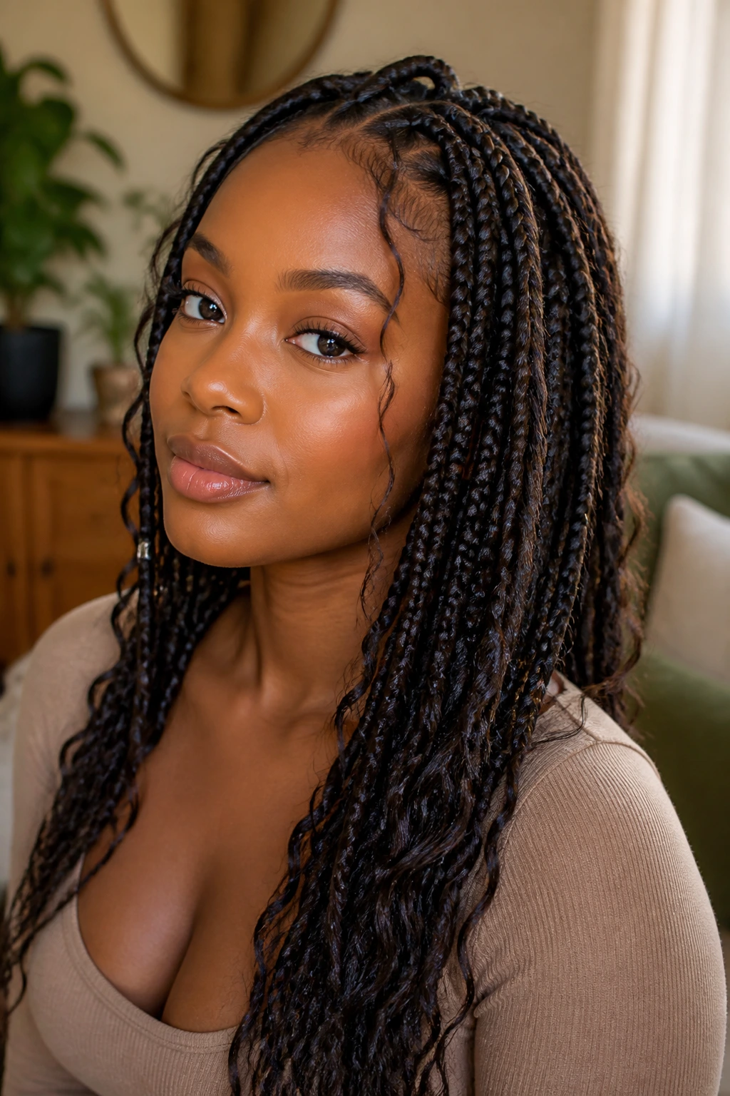 Close-up of real woman with soft everyday boho braid variation