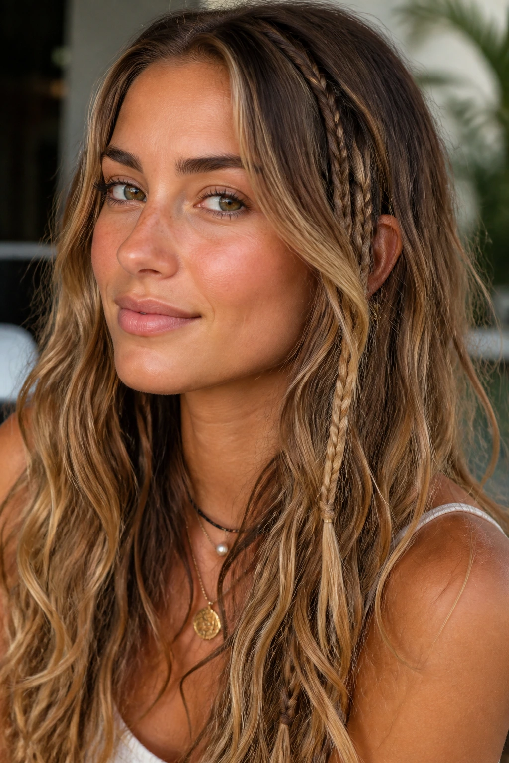 Real woman with tiny boho braids in long waves