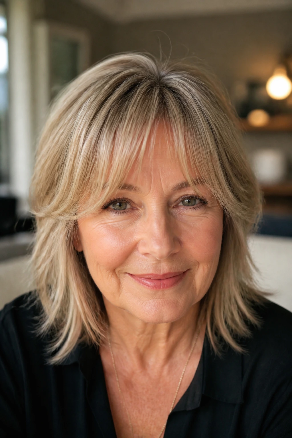 Portrait of a woman with bottleneck bangs