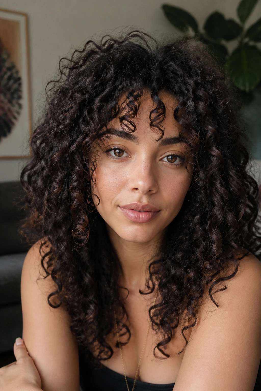 Defined ringlets with bottleneck bangs portrait